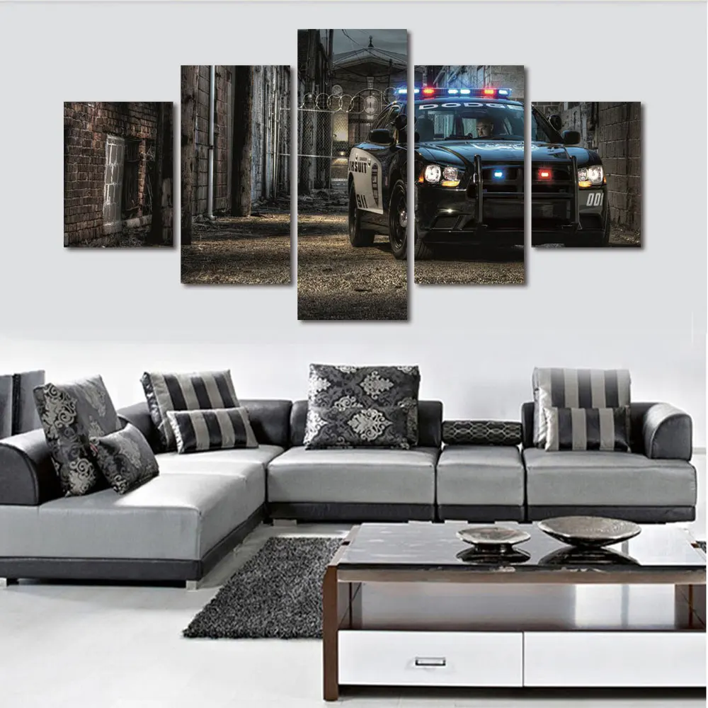 

New 5 Pieces/sets Canvas Art Canvas Paintings Police Car Wall Art Living Room Decorations For Home Wall Art Prints Canvas\R293