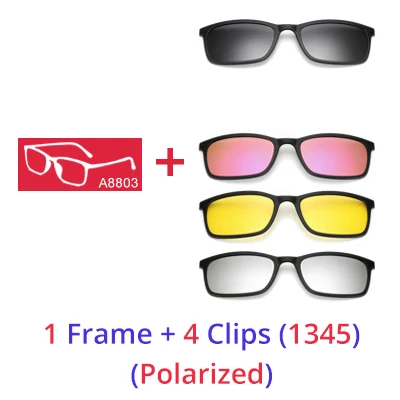 Ralferty Polarized Sunglasses Men Women 5 In 1 Magnetic Clip On Glasses TR90 Optical Prescription Eyeglass Frames Magnet Clips 1 Frame 4 Clips 1345