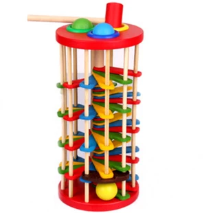 

Free Shipping Hot Sale Children Wooden Colored Toy Educational Toys Wooden Multicolour Ball Ladder Toy Knock