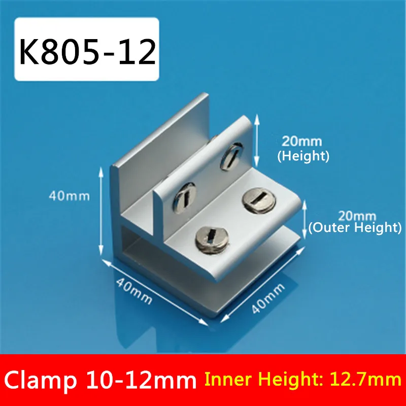 

1Pair K805-12 For 10 to 12mm glass board Double Sides 90 Degrees L Style Aluminum Glass Clamps Shelves Support Bracket Clips