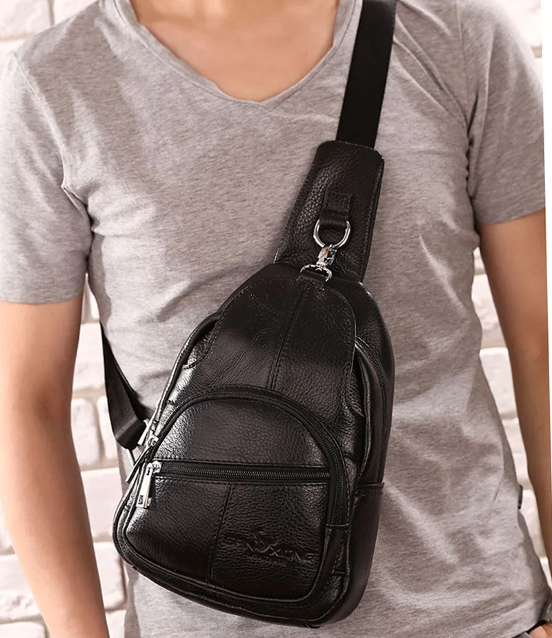 New Men Vintage Genuine Leather Sling Day Pack Chest Bag Travel Motorcycle Cross Body Messenger ...