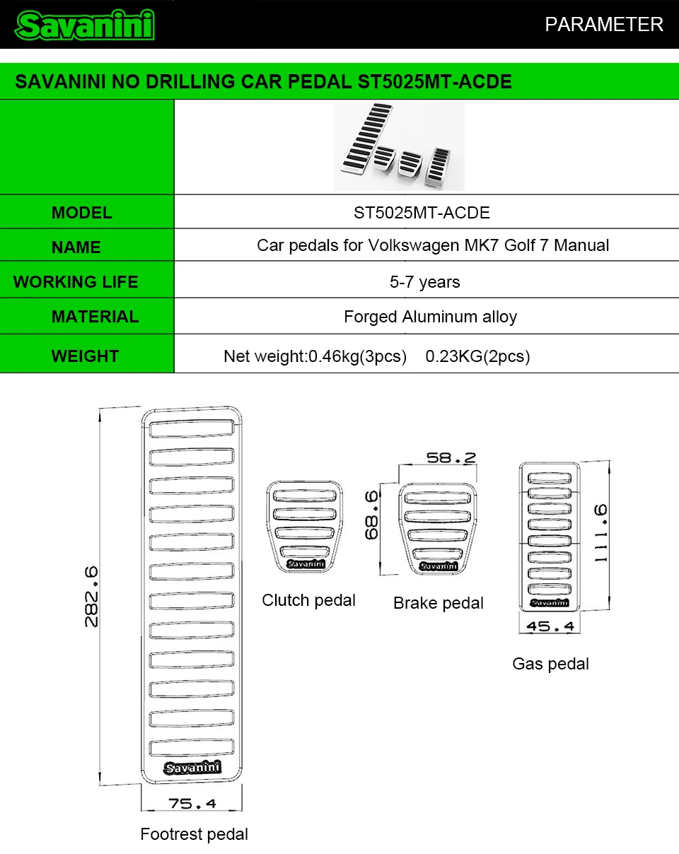 Savanini подножка сцепления газа акселератора тормозные педали Колодка Без бурения для VW Golf GTI R(-) Passat(-) MK7 руководство