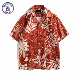 Гавайский пляжные рубашки летние мужские рубашка короткий рукав с принтом листьев camisa masculina свободные отпуск chemise homme