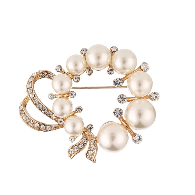 OneckOha Simulated Pearl Brooches Rhinestone Bowtie Flower Pin Women's