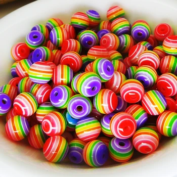 

6mm 100pcs Resin diy beads Rainbow white colors Stripe 6mm Dia,100PCs for Making necklace bracelet diy craft , for kid gift