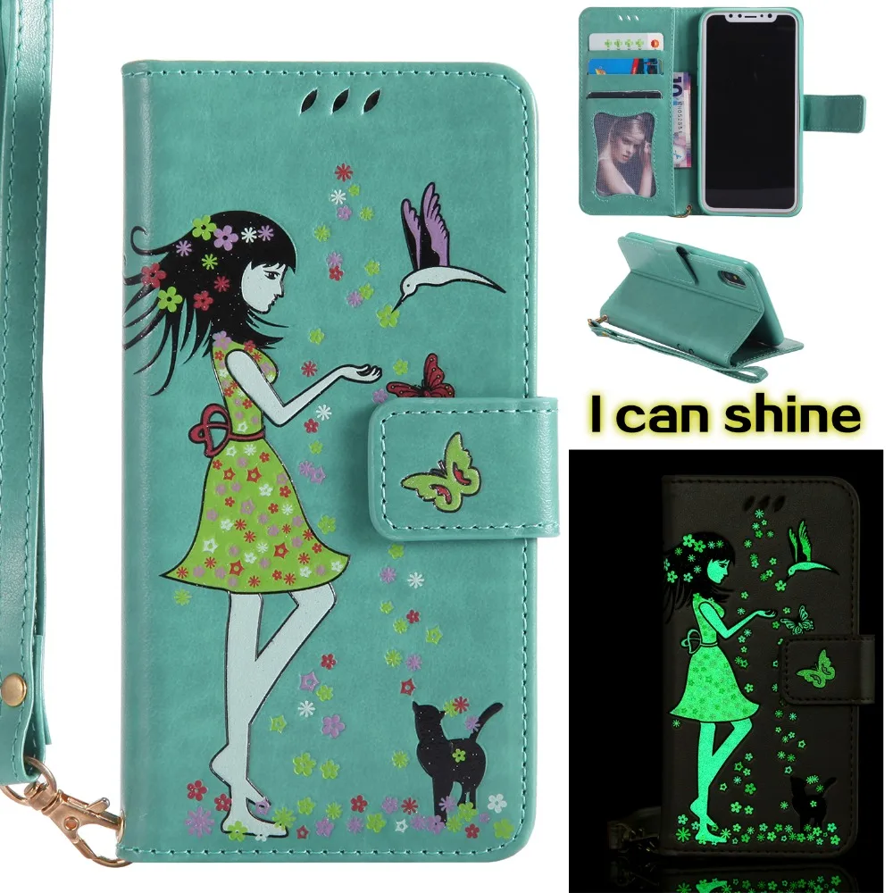 maosenguoji Luminous Woman Cat pocket Leather case Mobile