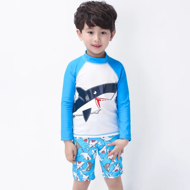 High Quality Boys Print Two pieces Swimwear Kids Long Sleeved Swimsuit