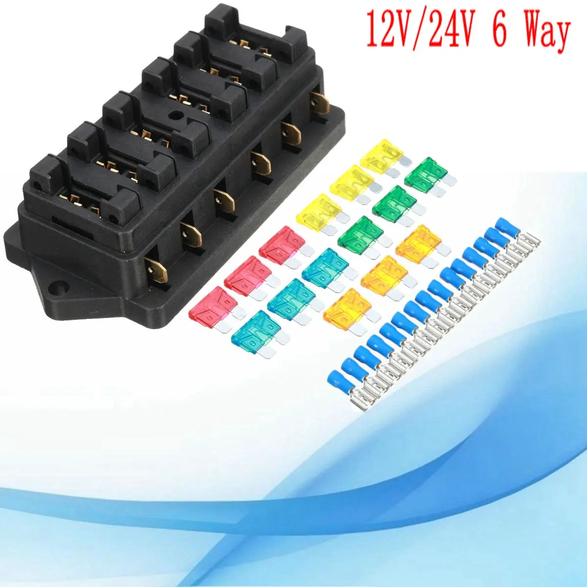 

1Set 12V/24V Car Auto 6 Way Circuit Standard ATO Blade Fuse Box Block Holder + FUSE