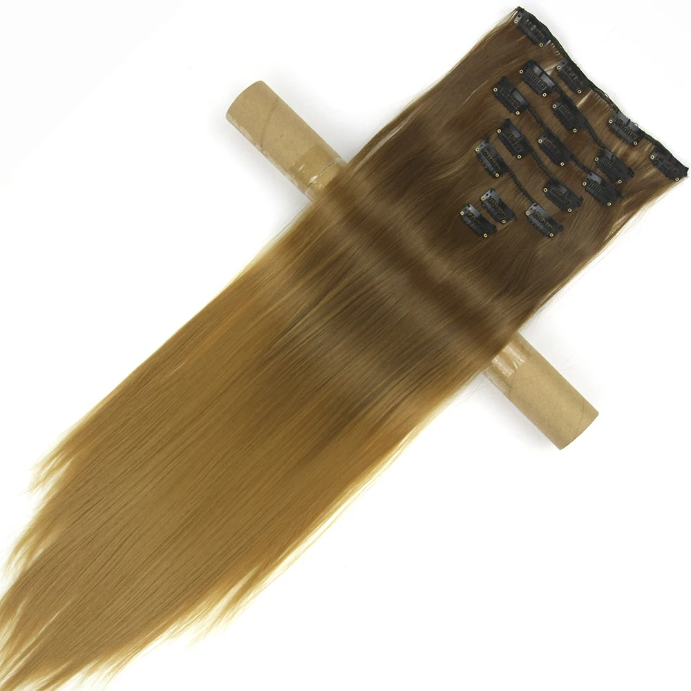 Soowee 24 inch 16 клипы Синтетические волосы прямые чёрный; коричневый Ombre полный головы Зажим в синтетических выдвижениях волос партии для Для
