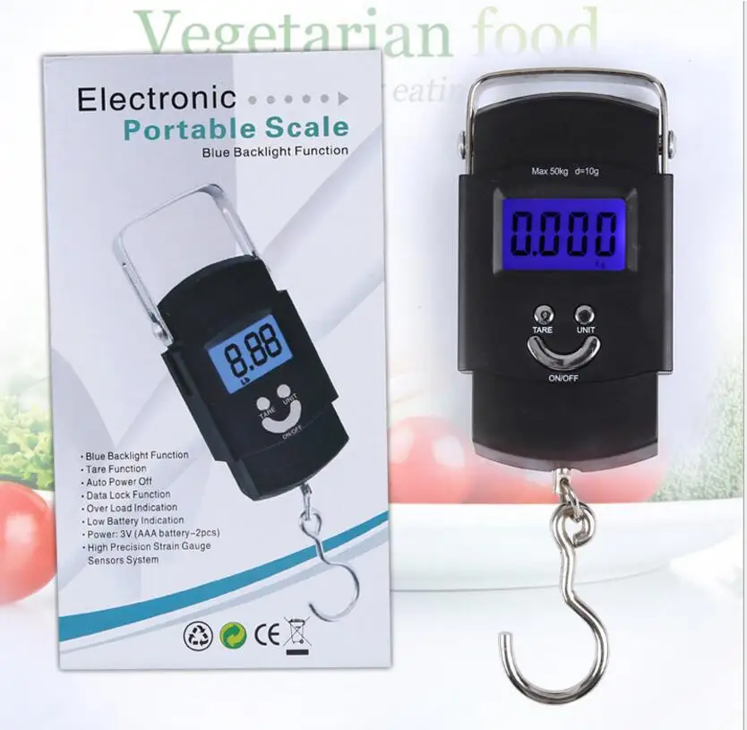 도매 100 개/몫 50KG 10g 전자 휴대용 디지털 저울 걸이 낚시 여행 수하물 무게 규모 균형 저울