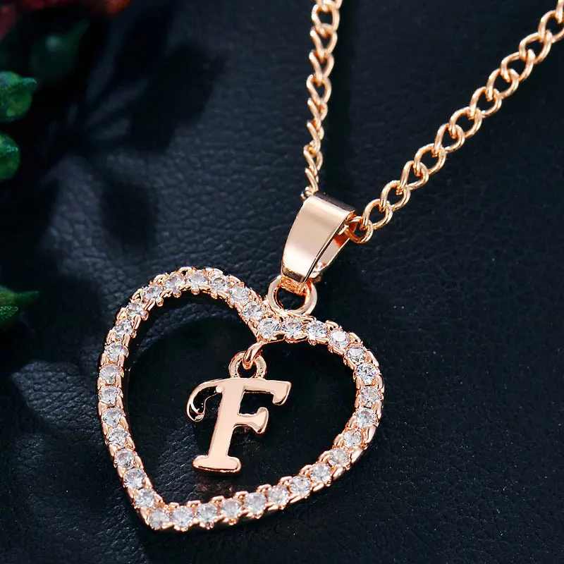 Романтическая любовь ожерелье с кулоном Стразы ожерелье для девочек женские золотые воротники с алфавитом трендовые новые шармы - Окраска металла: F