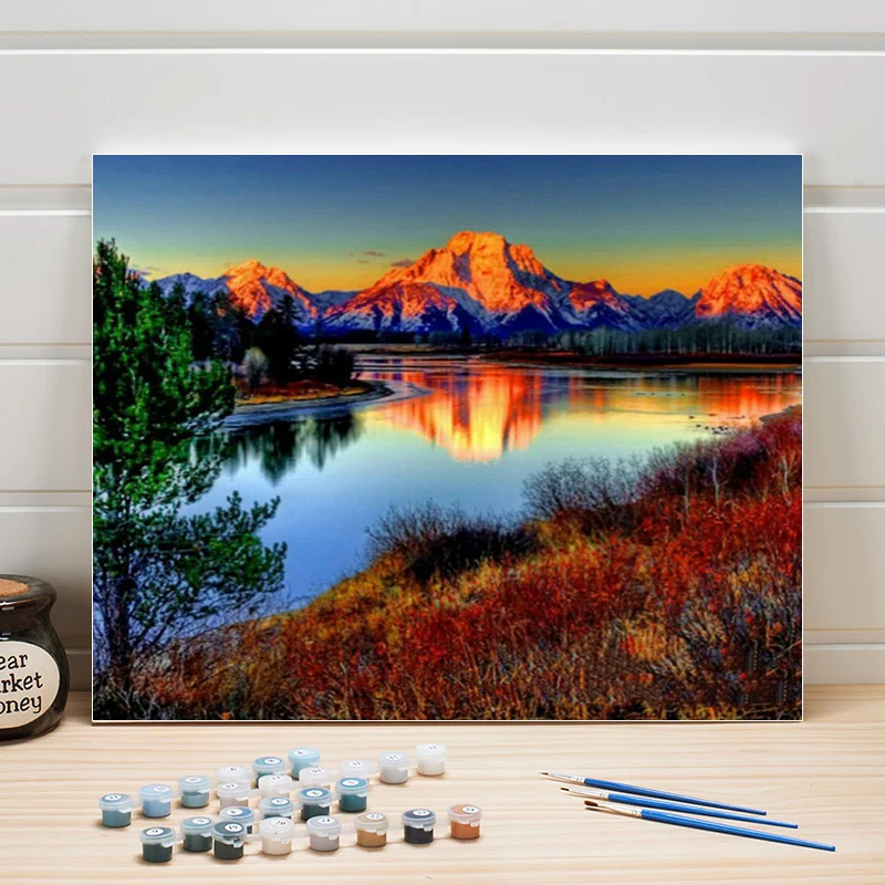 

Drawing By Number Mountain Lake Natural Scenery 40x50CM Paints Acrylic Canvas Painting Numbers Kit Wall Pictures For Living Room