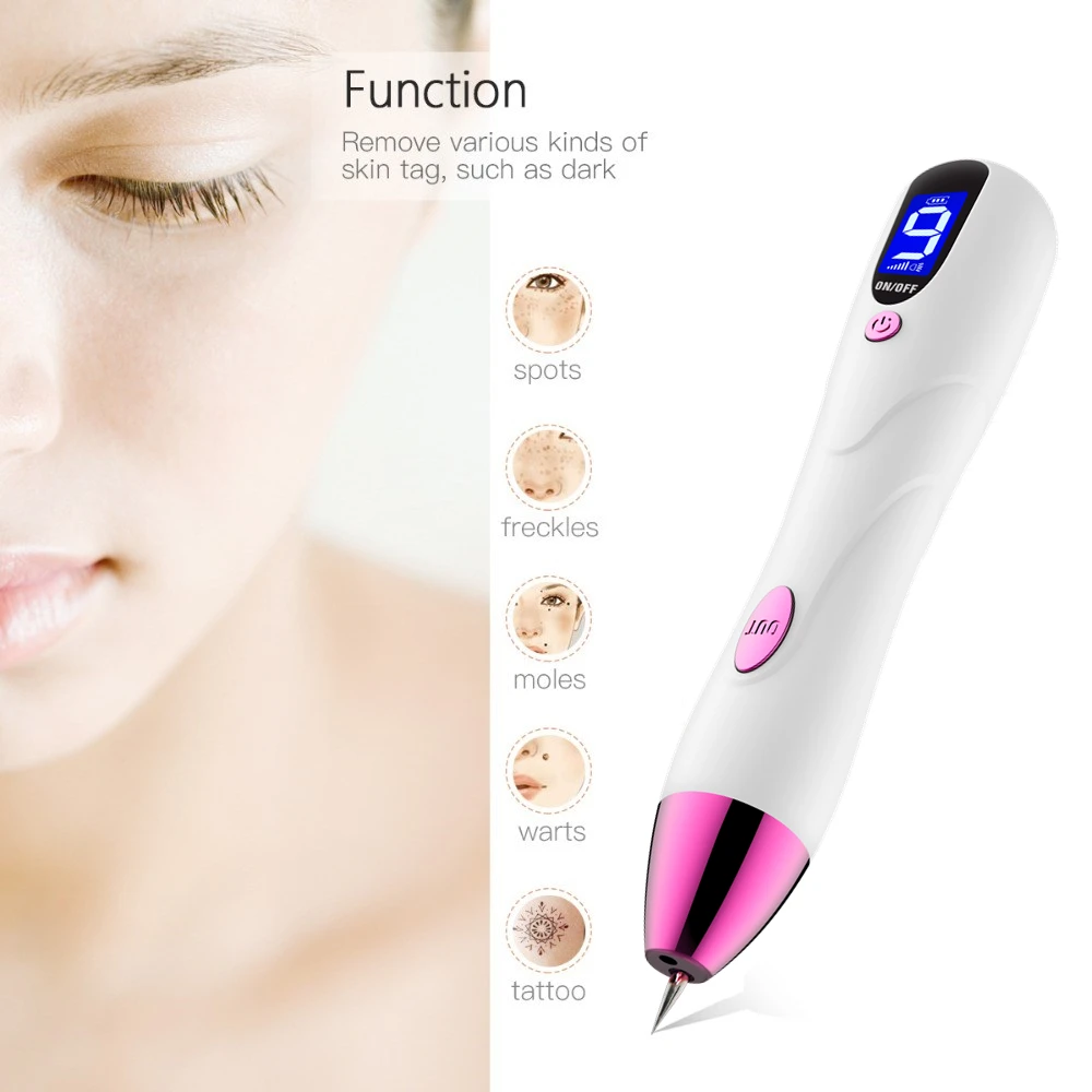 

Portable Mole Remover 9 levels Adjustable Power Output Rechargeable Skin Tag Removal Pen with LCD Home Use Laser Freckle Spot