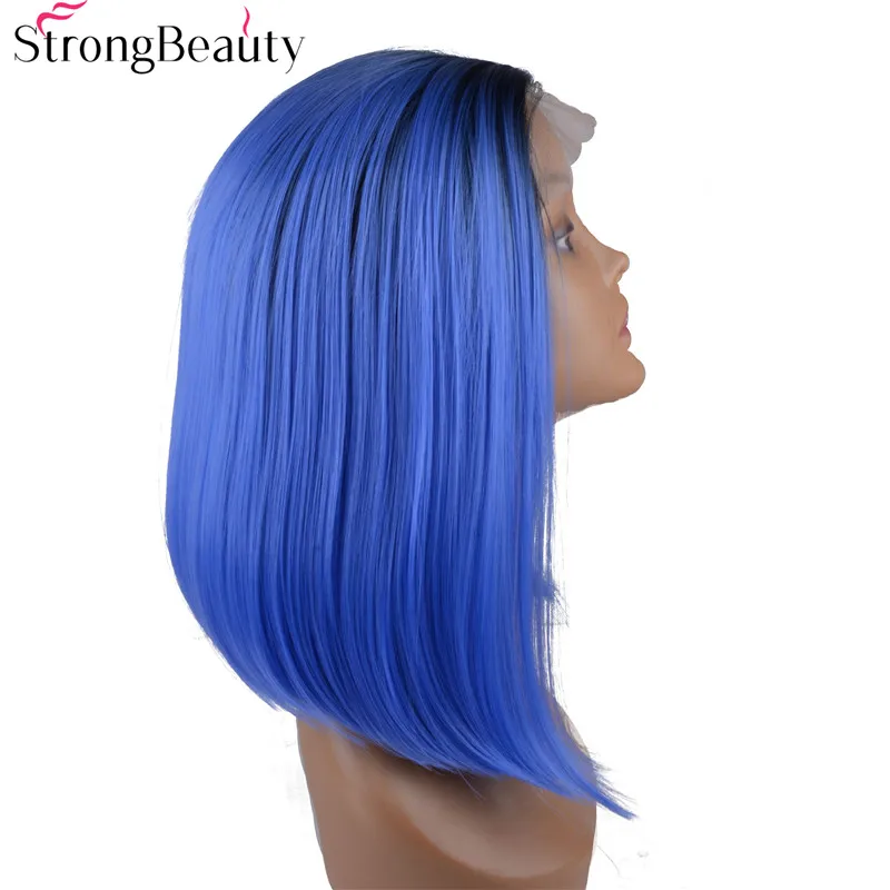 StrongBeauty синтетические кружевные передние голубые парики средней длины прямые волосы термостойкие волокна женский парик