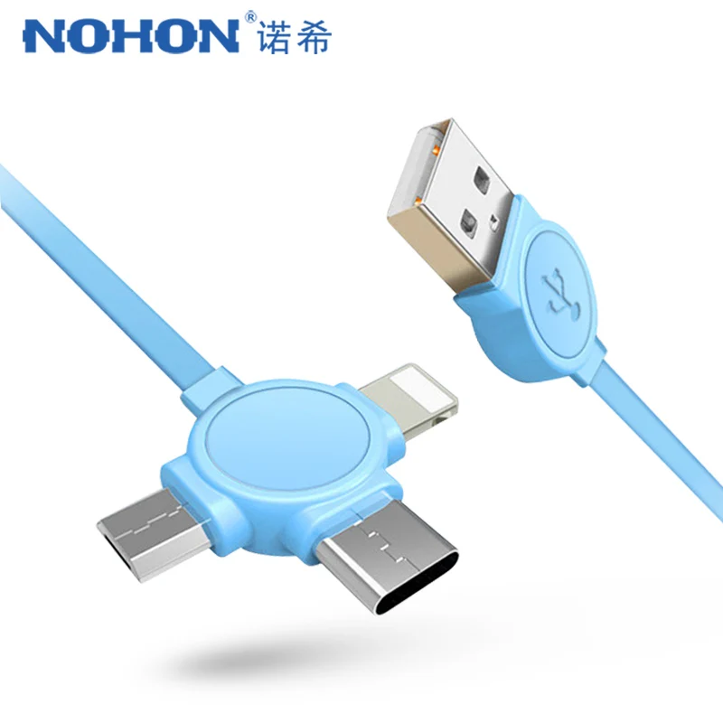 Koop NOHON 3 in 1 TPE Verlichting Charger Cable Micro USB Type C 8 Pin Voor iPhone X 8 Plus voor Xiaomi Huawei Samsung Snel Opladen Kabels