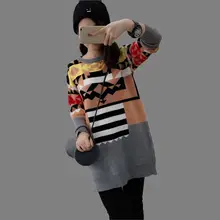 Korea 2016 New Autumn Winter Fashion Women Sweater Casual Loose Big yards Hedging Printing Medium long