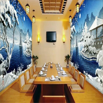 

beibehang Custom wallpapers Photo Wall stickers Large mural Beautiful Fantasy Japanese style Waterside Snow Sofa Landscape Wall