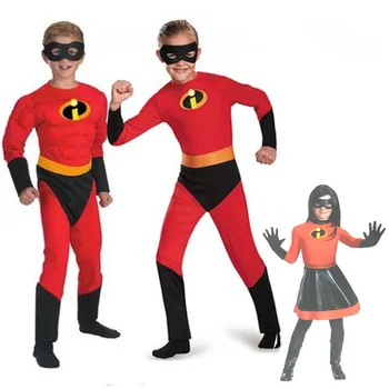 

Halloween Cosplay Party Costumes Stage Performances Children Boy Red Superman Costume Girl Superman Dress