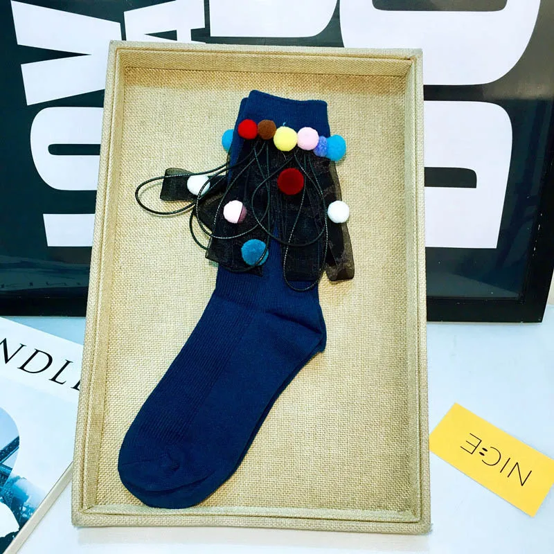 [EIOISAPRA] милые кружевные носки с разноцветными шариками; милые носки принцессы; забавные Женские носочки; корейская мода; Calcetines Mujer