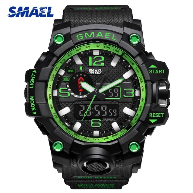 SMAEL мужские камуфляжные военные спортивные часы 1545 S SHOCK style Мужские кварцевые часы мужские светодиодные цифровые наручные часы erkek kol saati - Цвет: 1545A Black Green