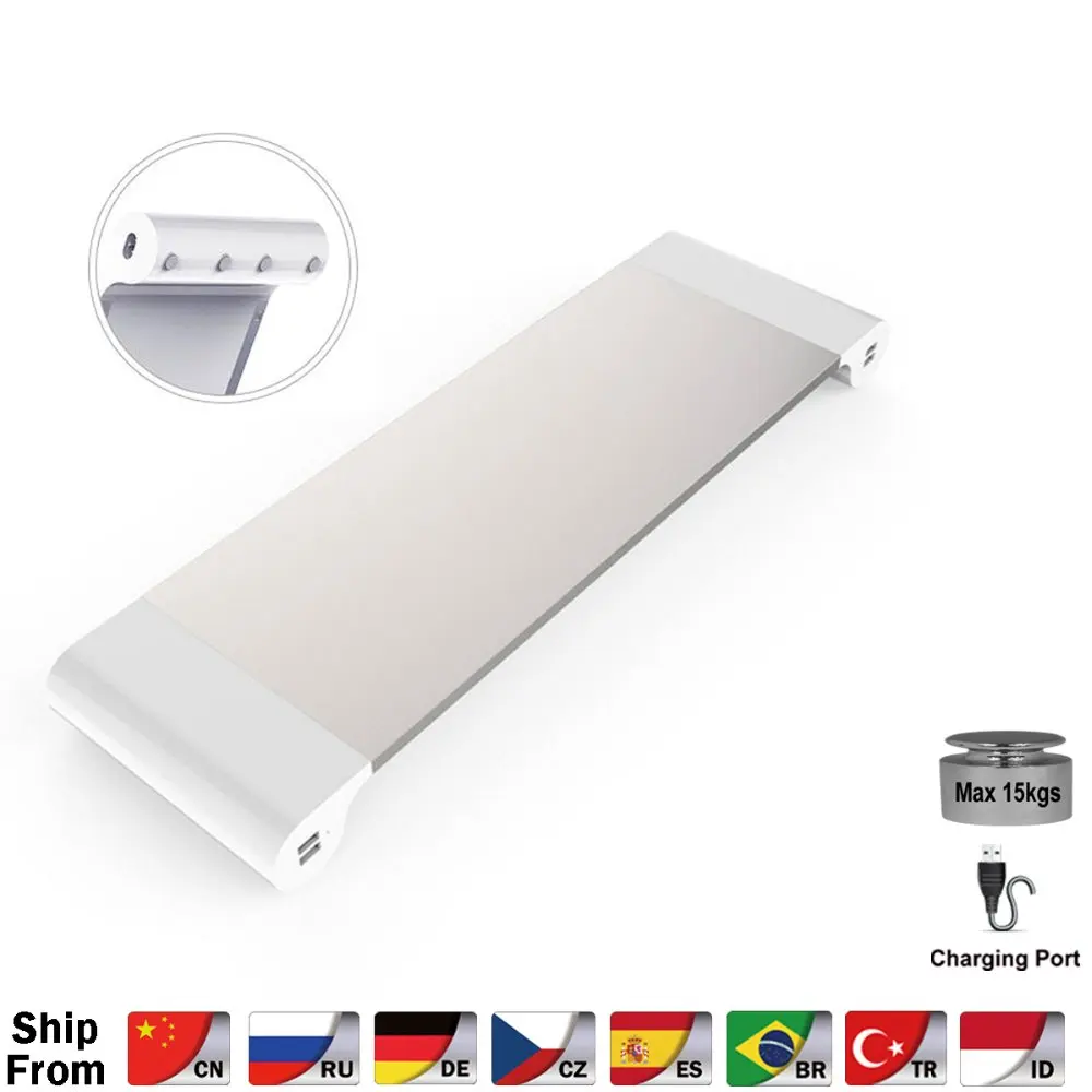 

Aluminum Desktop Monitor Notebook Laptop Stand Space Bar Non-slip Desk Riser with 4-ports USB charger for iMac, MacBook Pro, Air