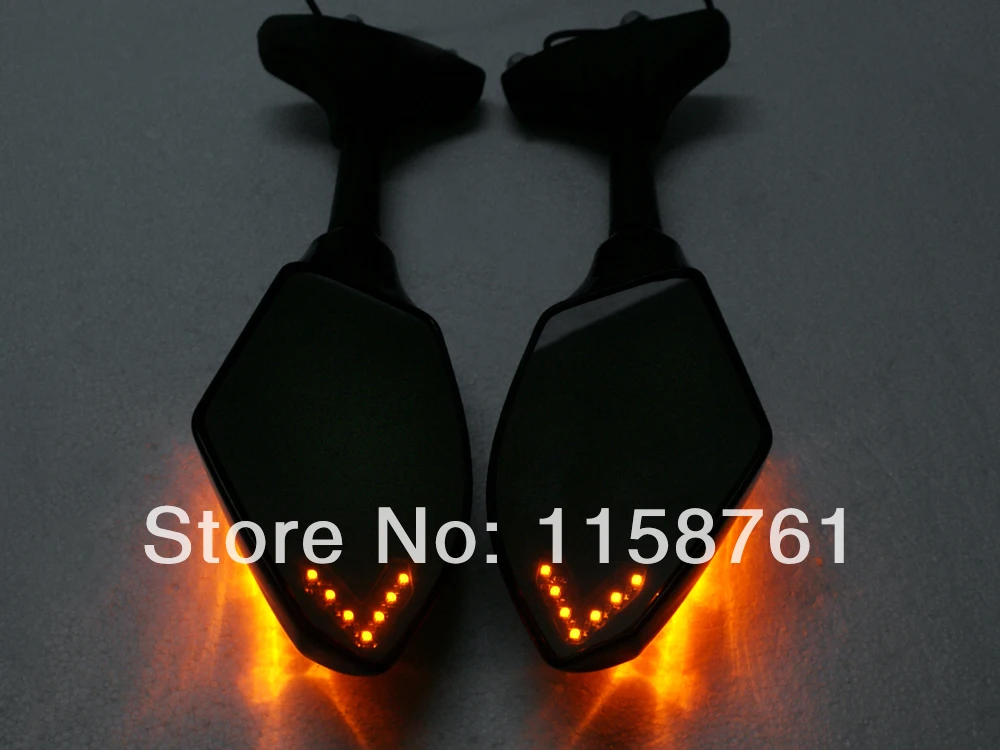 Gloss Black LED Turn Signals Integrated Rearview Mirrors for Yamaha FZ6R YZF FZ1 FZ6 FZR600R FZR1000