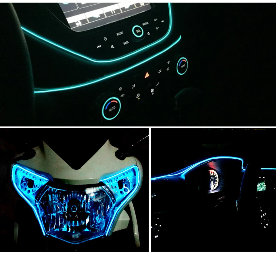 LED Car Styling Fluorescent green 1M 2M 3M 4M 5M Ambient Light Flexible Neon Strip led Car Interior Lights Trim El Cold Light 5V (4)
