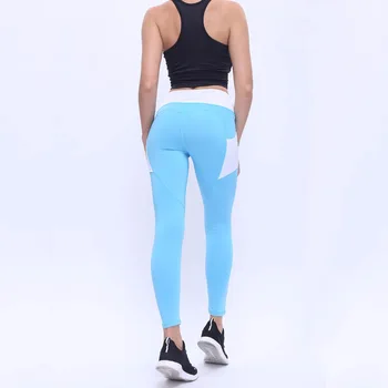 

2017 Hot sale patchwork heart hip leggings sportswear for women bodybuilding sky blue pocket legging female pants sale
