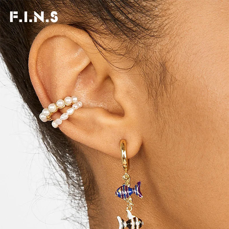 

F.I.N.S New Design Style Freshwater Pearl Ear Clip Cuff Single Ear Bone Jewelry Baroque Pearl Clip on Earrings for Women 1PC