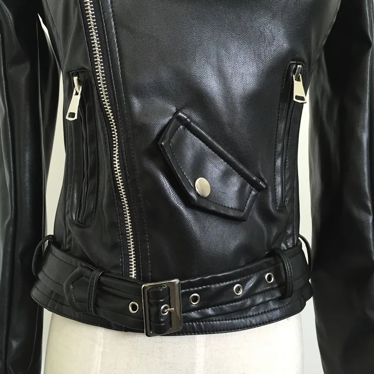Осенняя Женская куртка из искусственной кожи с открытыми плечами готическая Черная мотоциклетная куртка на молнии короткая женская куртка из искусственной кожи Okd463