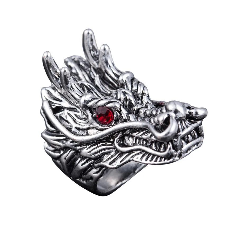 Best Price Dragon Head Rings For Men Punk Rock Style Red Stone Rings ...