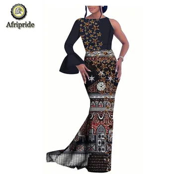 

2018~2019 African dress dashiki pure cotton ankara print African fabric fish tail dress bazin riche AFRIPRIDE S1825018