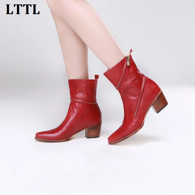 Western Style Red Pointed Toe Ankle Boots New Designer Crossover Zipper ...