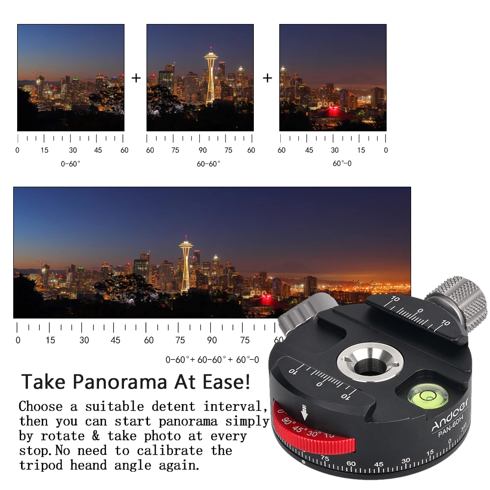 Aluminum Alloy Panoramic Ball Head Tripod Head with Indexing Rotator AS Type Clamp