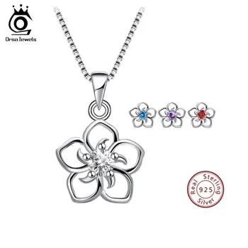 

ORSA JEWELS Genuine 925 Sterling Silver Women Flower Pendants Clear Purple Blue Red AAA Dazzling CZ Romantic Girls Jewelry SN97