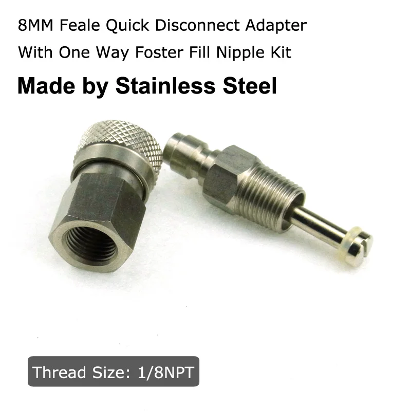 

New Paintball Air Gun Airsoft PCP HPA/N2 CO2 Stainless Steel 8MM Quick Disconnect With One Way Foster Fill Nipple Kit 1/8NPT