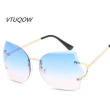 2017 Nuevas gafas de Sol de Mujer de Marca Señoras Sin Montura Gafas de Sol de Lujo para Mujer Femenina de Color Rosa Marco de Aleación de gafas de sol UV400 gafas