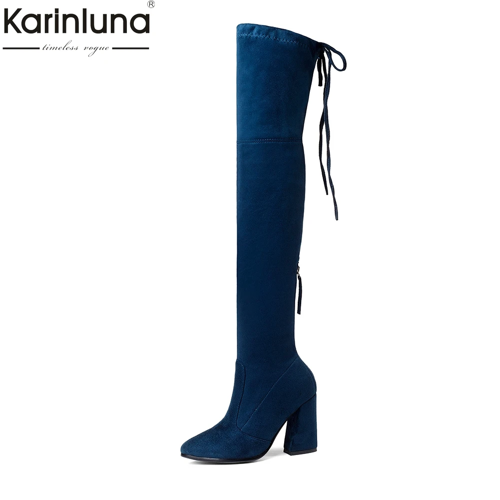 

Karinluna 2018 Brand New Hot Sale Long Boots female Winter women's Shoes Suqare High Heels Party Date Woman Shoes Boot