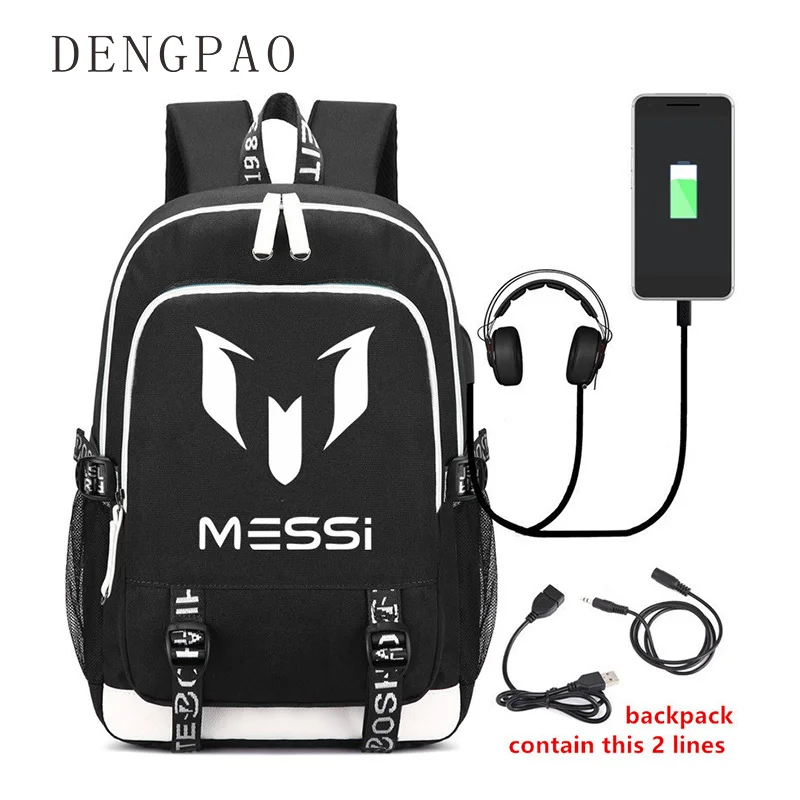 DENGPAO MESSI знак школьный водонепроницаемый USB рюкзак для ноутбука мальчиков и