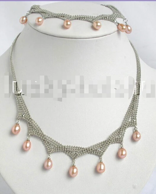 

Genuine star-drift drip pink cultured pearls necklace bracelet j2240 (A0423)