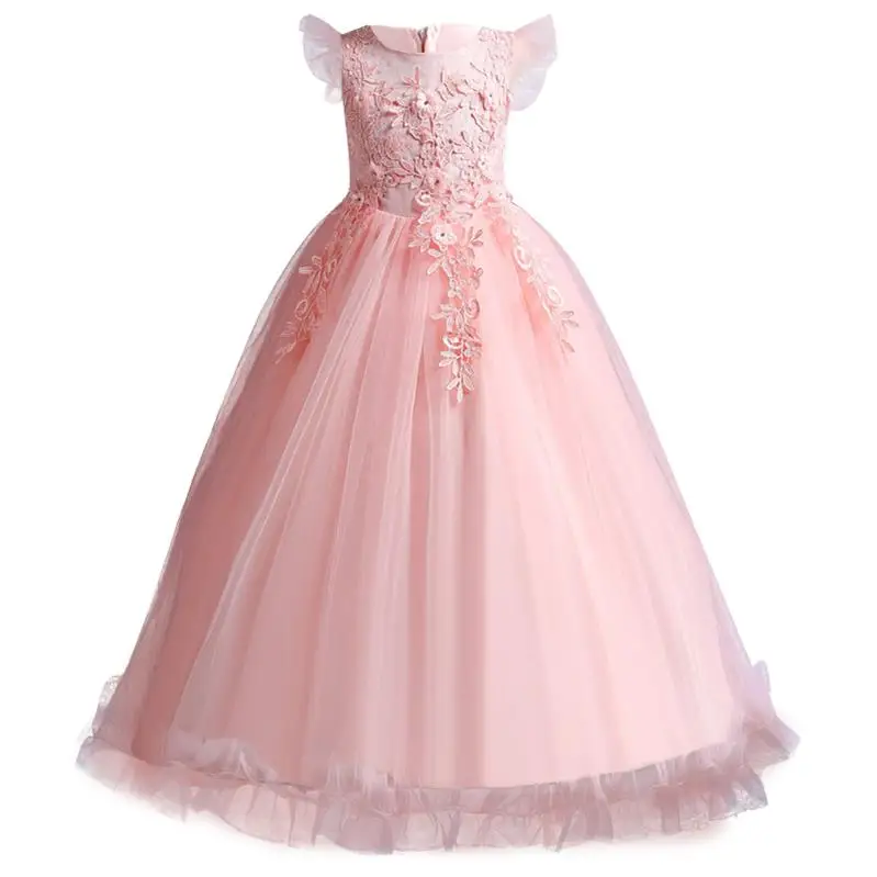 Коллекция года, летнее платье для девочек-подростков Детские платья для девочек, торжественное платье принцессы трапециевидной формы Вечерние платья на свадьбу для детей возрастом 4, 14, 10, 12 лет - Цвет: Pink