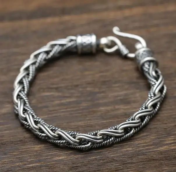 

JOOCHEER Sterling S925 silver Bangles 925 Bangle Shell pearls chain Catki squama punk style vintage pendant closed bracelet