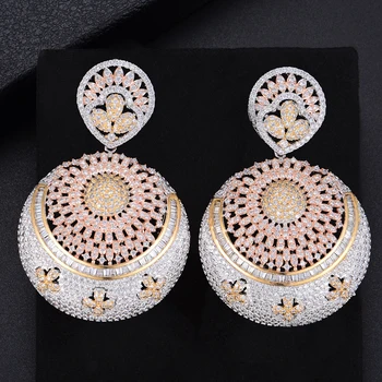 

61MM Classic Drop Pierced Flower Geometry Shape Cubic Zirconia Dangle Drop Earrings For Women Girls