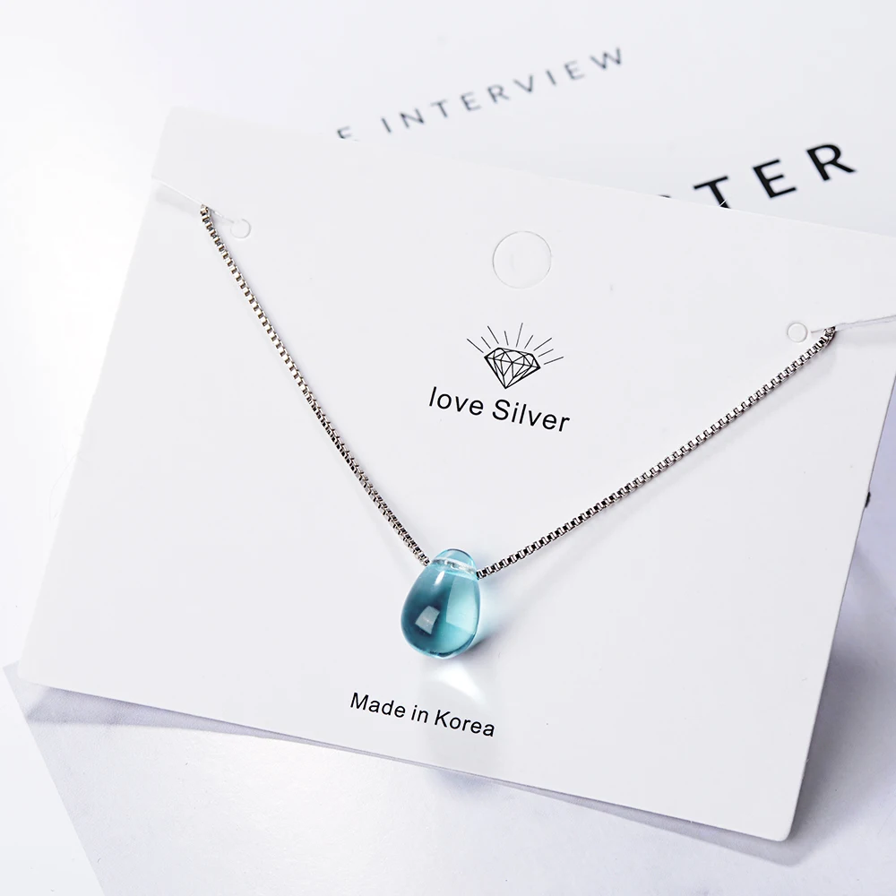 ANENJERY 925 пробы Серебряные Ювелирные наборы синий кристалл капли воды слезы ожерелье+ серьги+ браслет для женщин подарок