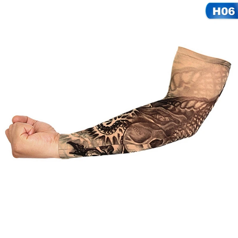 1PC Cycling Sports Tattoo Sleeves Cool Arm Sleeves Cycling Running Arm Warmer Sport Elastic Oversleeve Arm Warmers - Цвет: H06