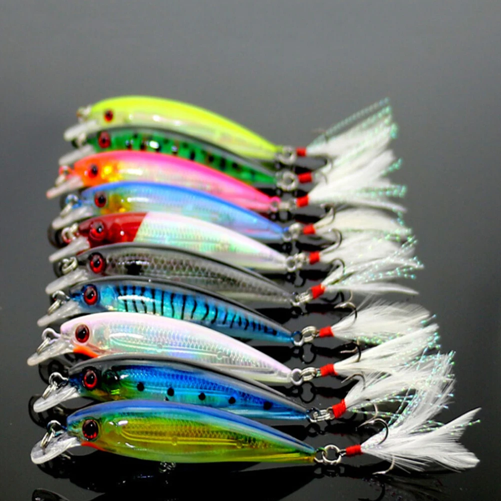 10PCS New Minnow Wobbler Fishing Lure Artificial Feather Crankbait
