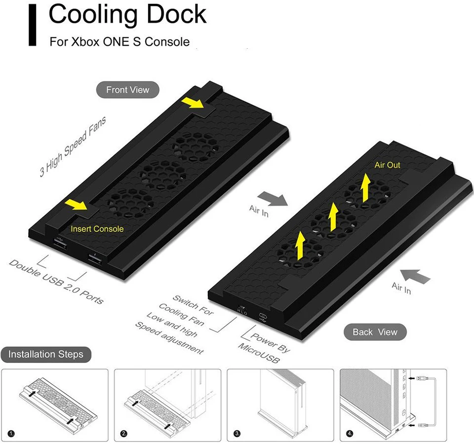 Игровая консоль вертикальная подставка охлаждающий вентилятор с высоким/Низкий уровень двойной Порты USB расширен для Xbox One Slim консоли держатель стенд