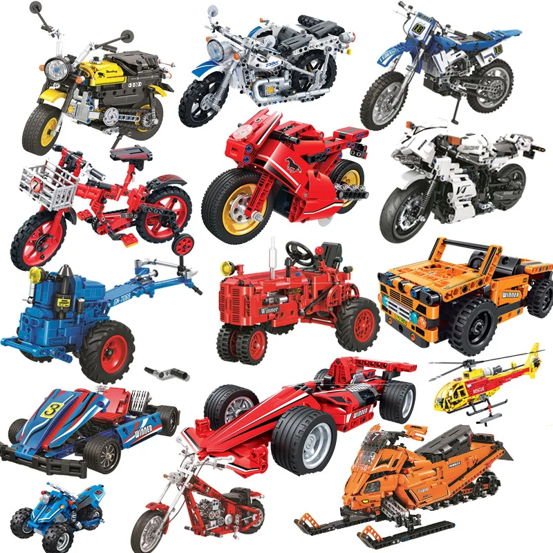 

Winner City Technic Motorcycle Bike Sports Car Tractor Plane Block Set Diy Building Toy For Children Compatible