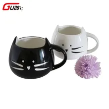 1 шт 450 мл милый дизайн кошка керамическая кружка забавные чашки в форме кошки для кофе, чая, молочного сока глянцевая черная или белая