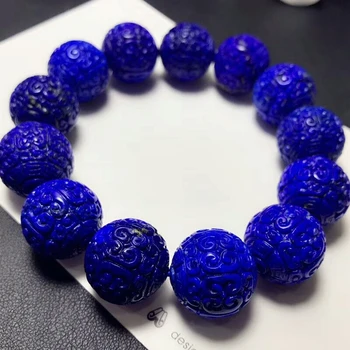 

18mm Genuine Natural Royal Blue Lapis Lazuli Gemstone Crystal Stretch Round Bead Bracelet AAAAA